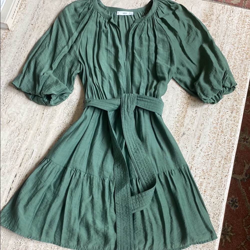 Mango Long Sleeve Green Dress